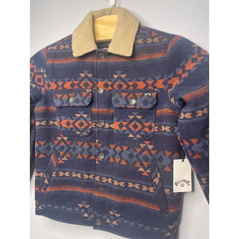 Billabong Fleece Lined Aztec Geometric Collared Jacket Pockets SZ S NEW - Picture 12 of 14